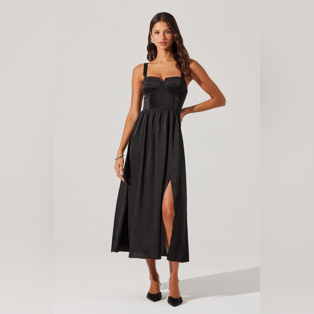 ASTR the Label Pleated Bustier Midi Dress Black size Large - Picture 2 of 8